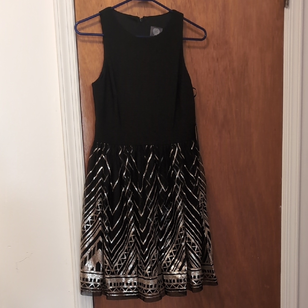 Vince Camuto Fit and Flare Halter Mini Dress Black and Silver